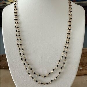 Elegant Double-Strand Gold Necklace with Black Spinel